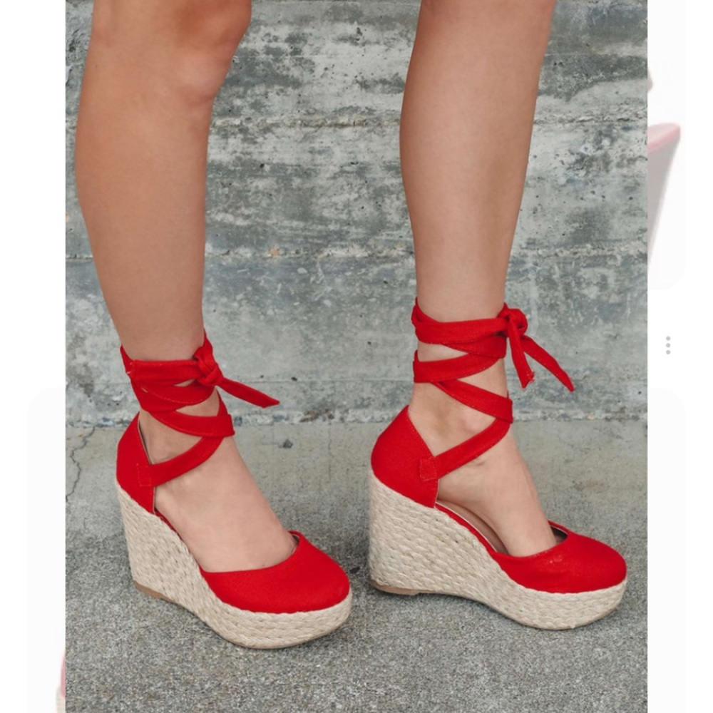 Lulu's Red Wedge Sandals